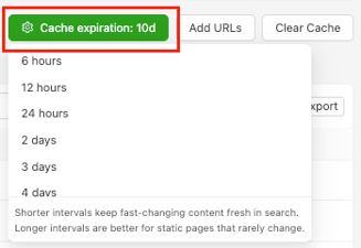 Cache schedule showing the next recache time for a cached page