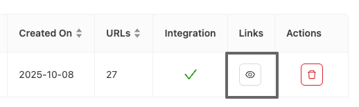 Domain list with view icon to open domain settings