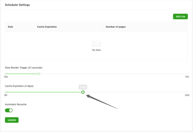 Cache expiration slider for setting domain-level recache interval
